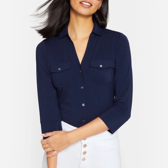 J. McLaughlin Brynn Lyford Jersey Shirt Winter Navy Blue Small NWOT - Picture 1 of 12